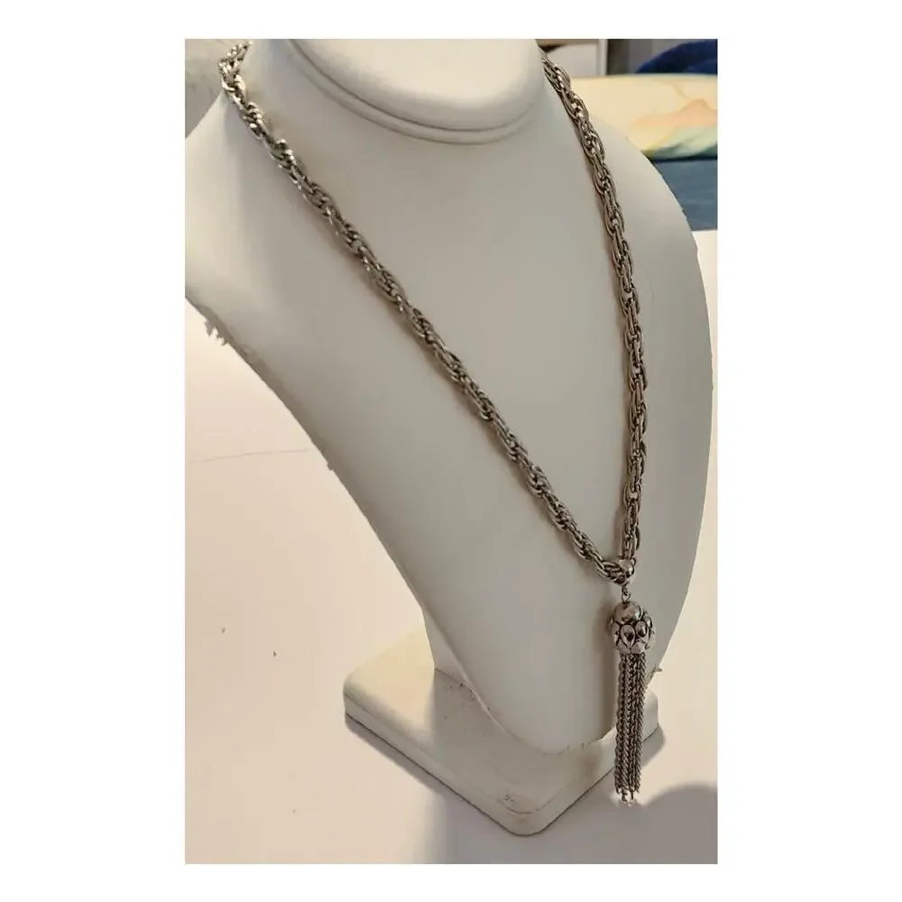 Vintage Silver Tone Ball Tassel Link Necklace - Picture 5 of 10